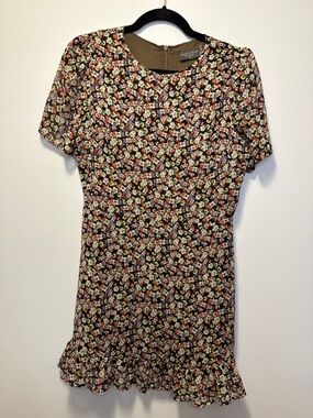 Dress Forum Floral High Neck Short Sleeve Mini Dress with Yellow & Pink Accents